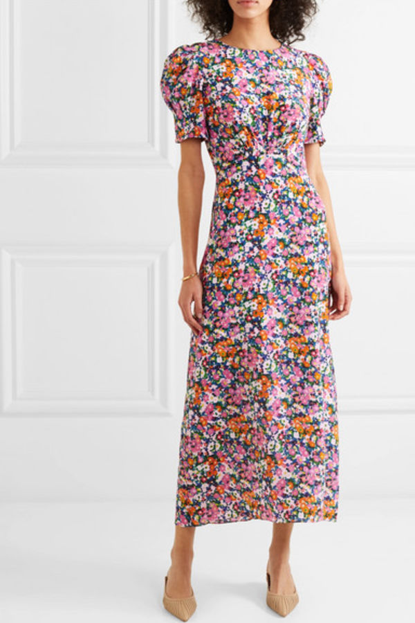 Rent Bianca floral silk midi dress - Saloni | HURR