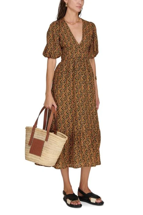 knee length dresses for ladies Printed Tie Front Midi Shirt Dress main image 1