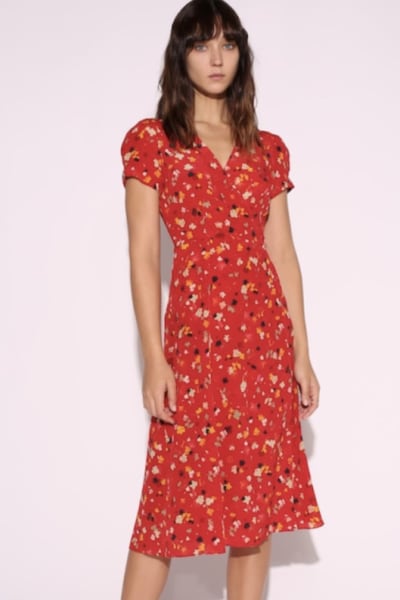 Rent Red Floral Midi Dress Realisation Par Hurr
