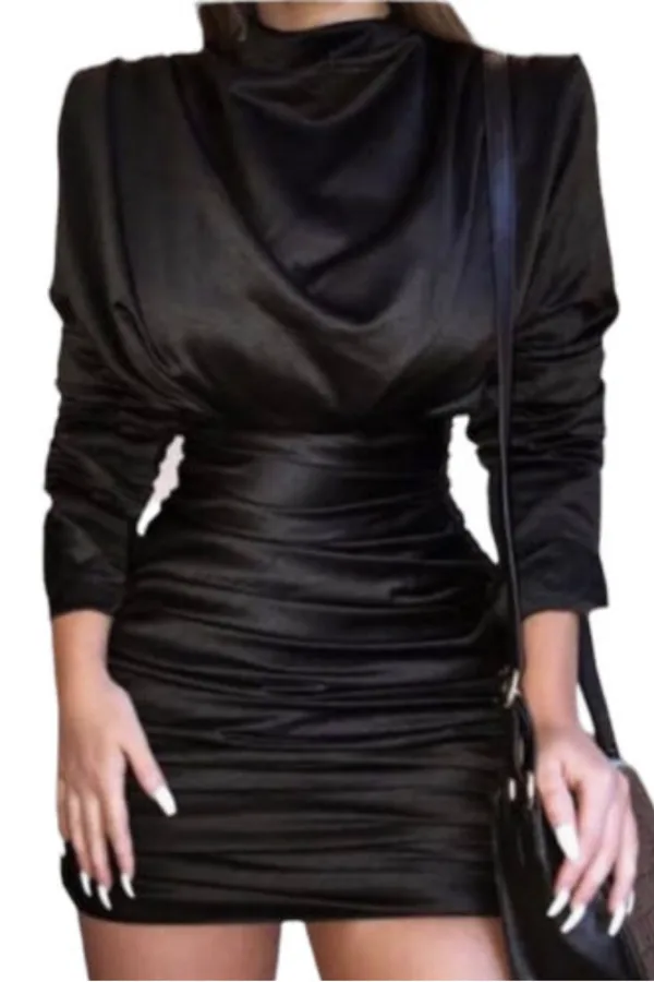 Rent Giorgiana Black Satin Ruched House of CB HURR