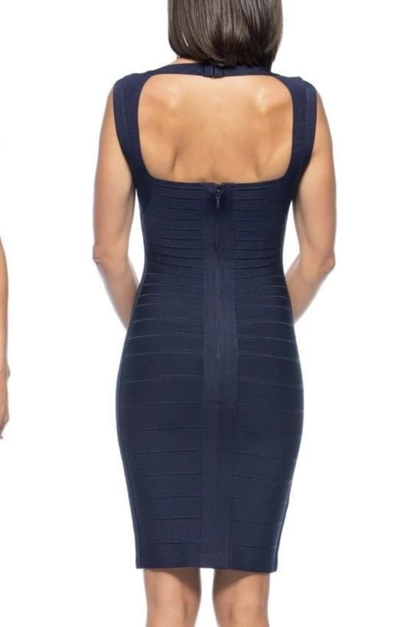 Rent Navy Blue Iconic Bandage Dress - Herv Lger | HURR