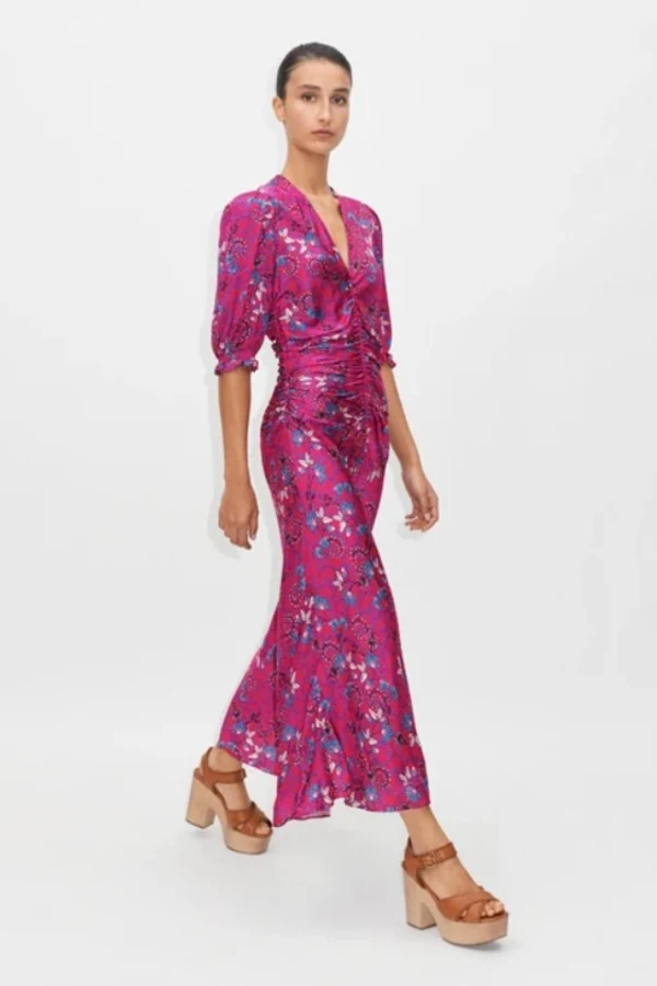 wild meadow print ruched midi dress Von Ruched Dress