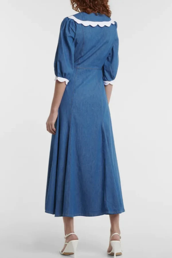 Rent Ellen Embroidered Denim Dress - RIXO | HURR