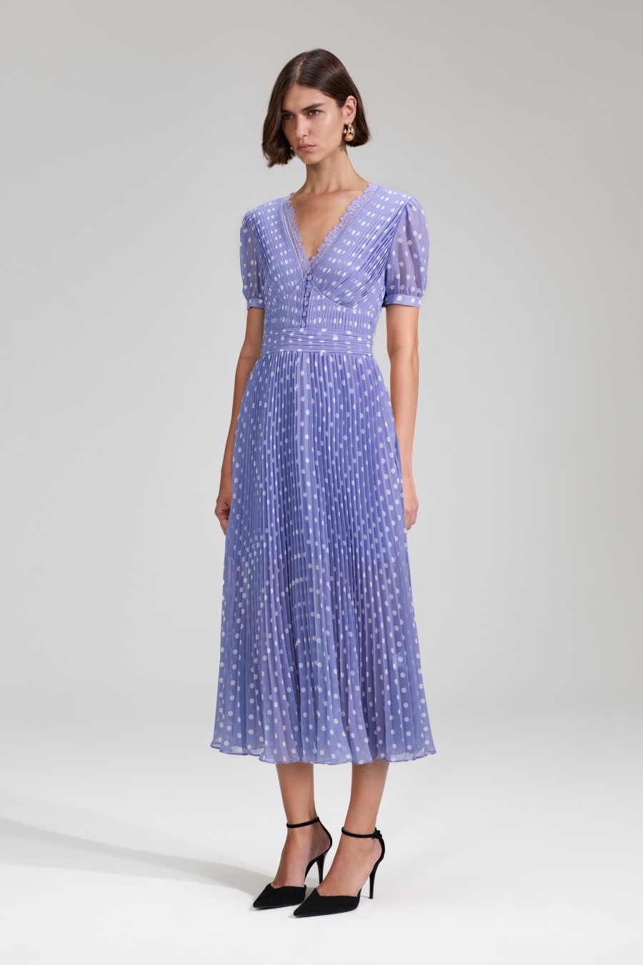 Rent Lilac Polka Print Chiffon Midi - SELF-PORTRAIT | Selfridges