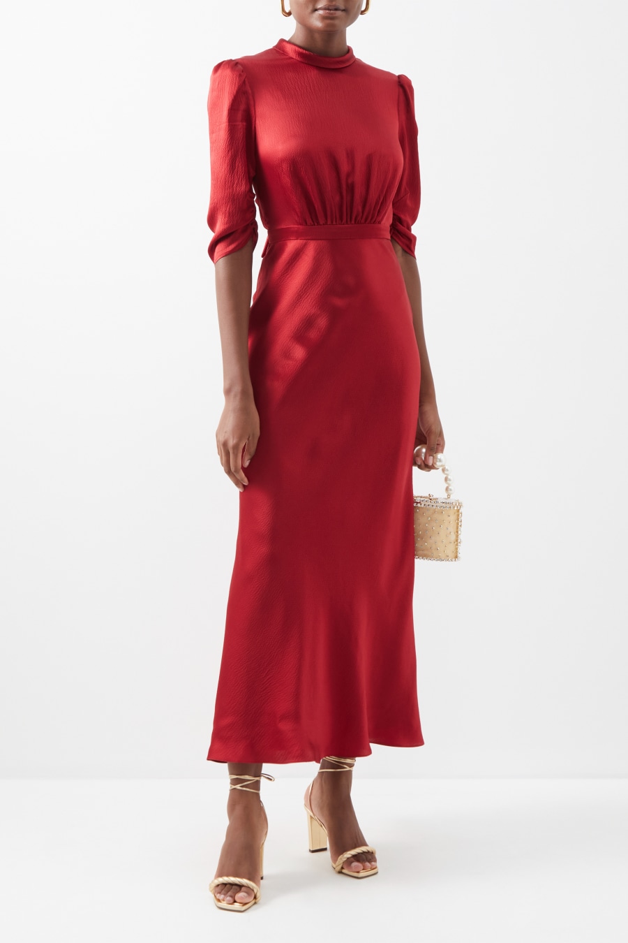 Saloni - Adele Hammered Silk-satin Maxi Dress - Claret