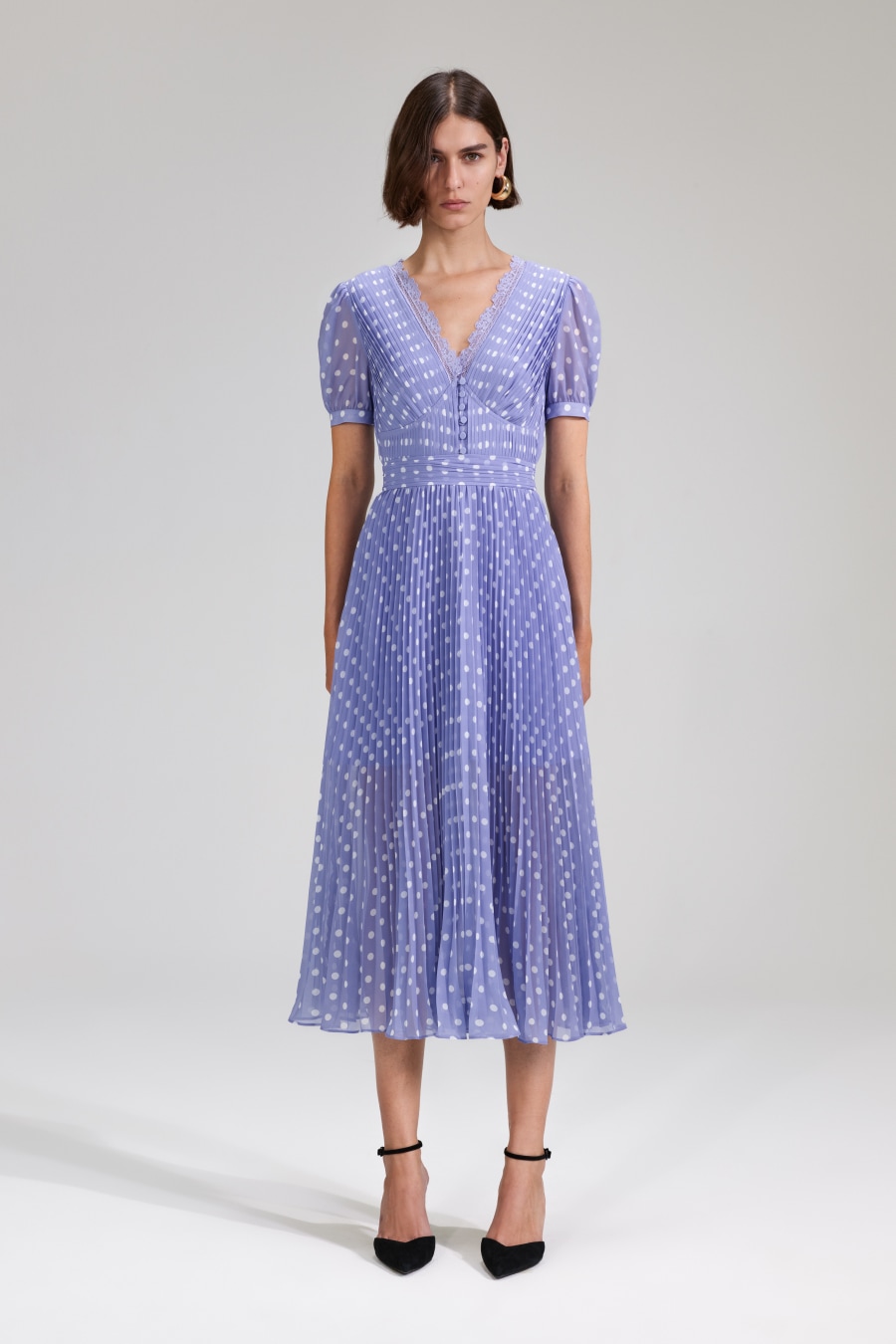 Rent Lilac Polka Print Chiffon Midi - SELF-PORTRAIT | Selfridges