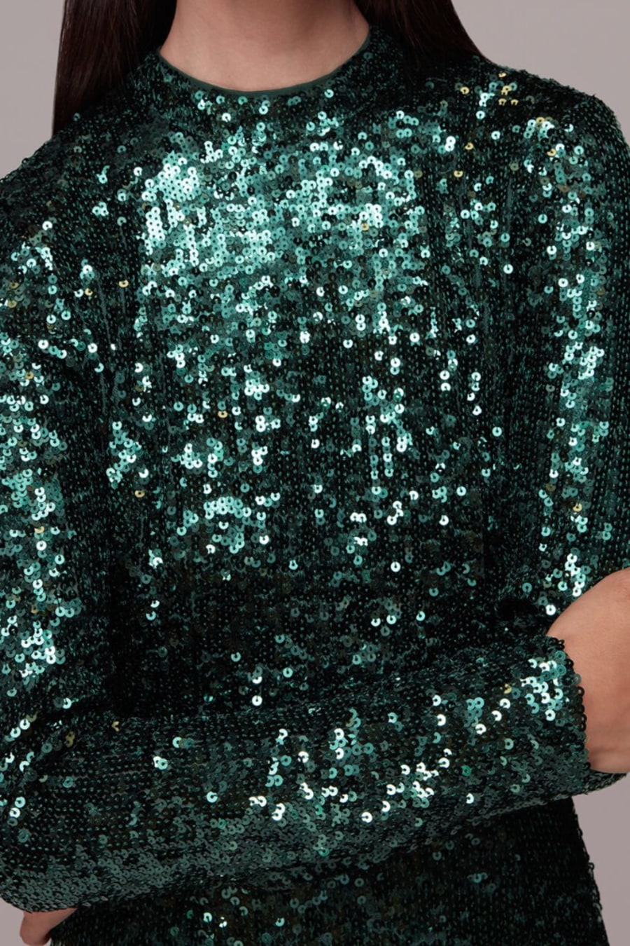 Whistles high neck midi dress in green sequin