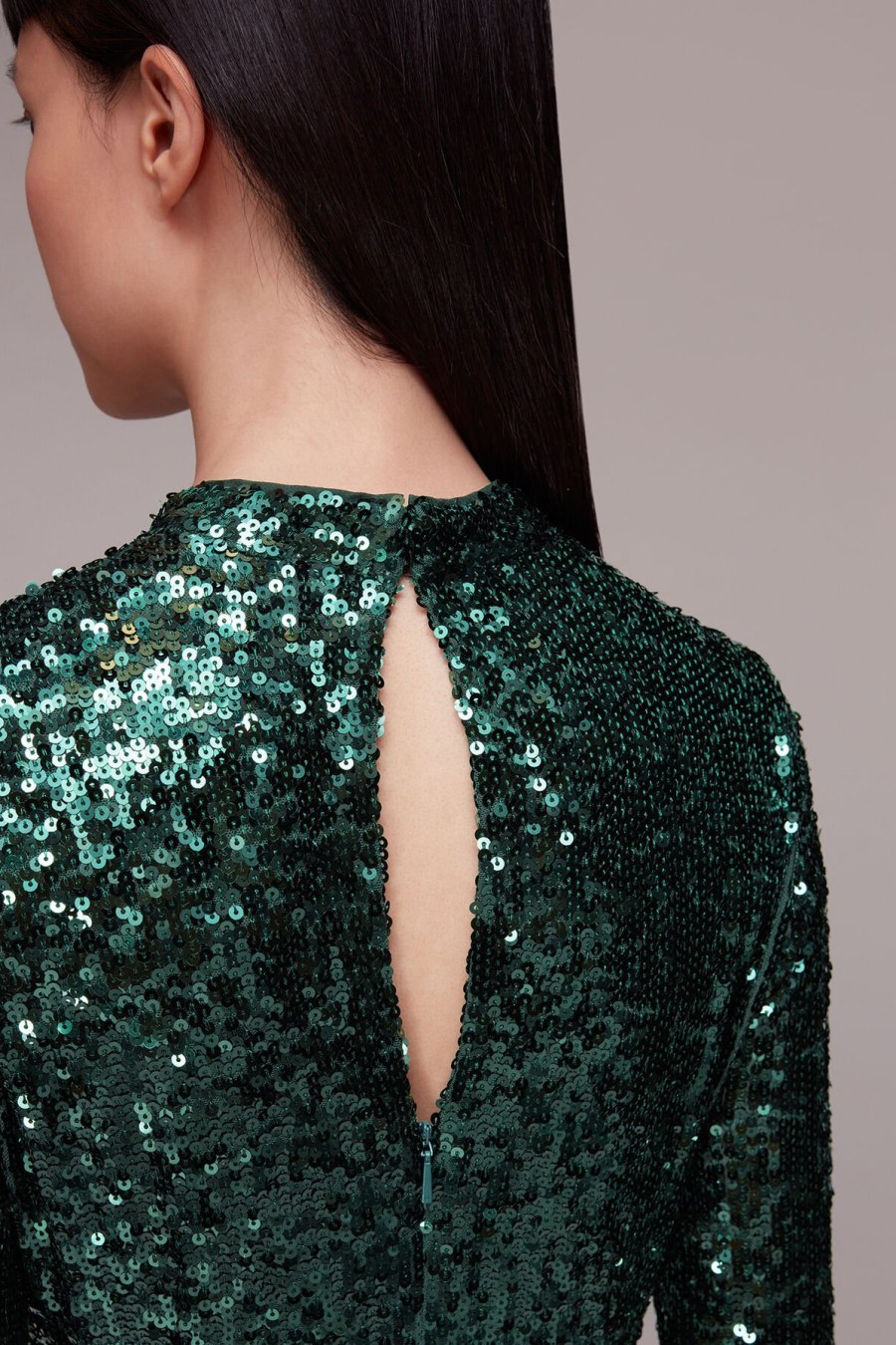 Whistles high neck midi dress in green sequin