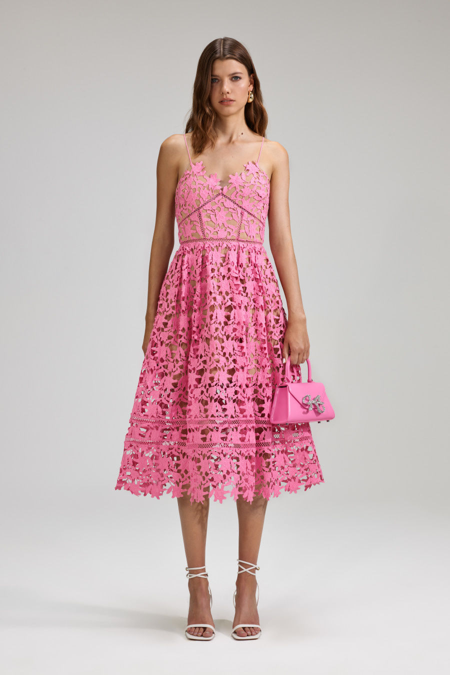 Rent Pink Azaelea Lace Midi Dress - SELF-PORTRAIT | Selfridges