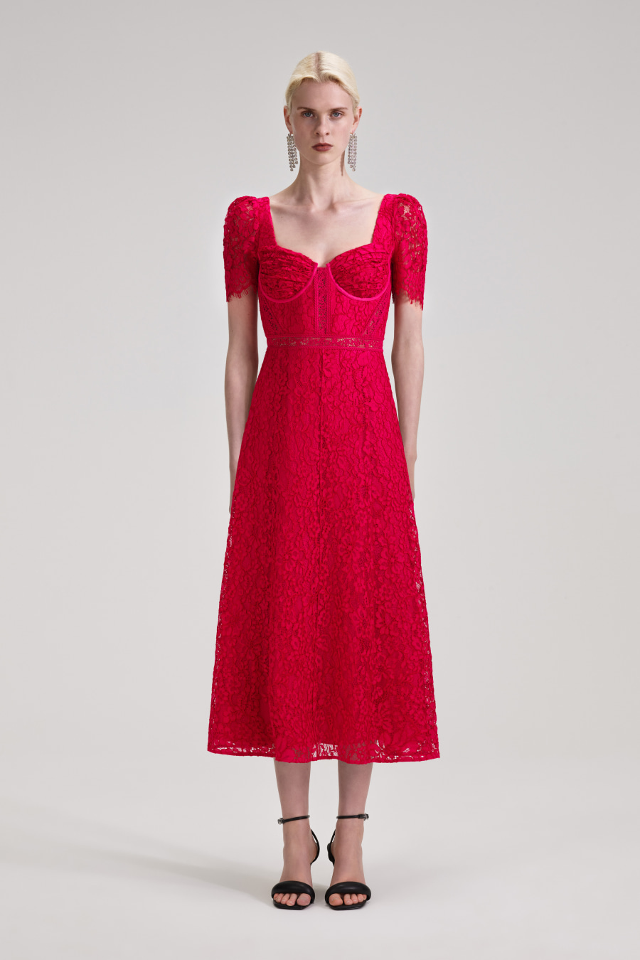 Rent Red Lace Midi Dress - SELF-PORTRAIT | Selfridges