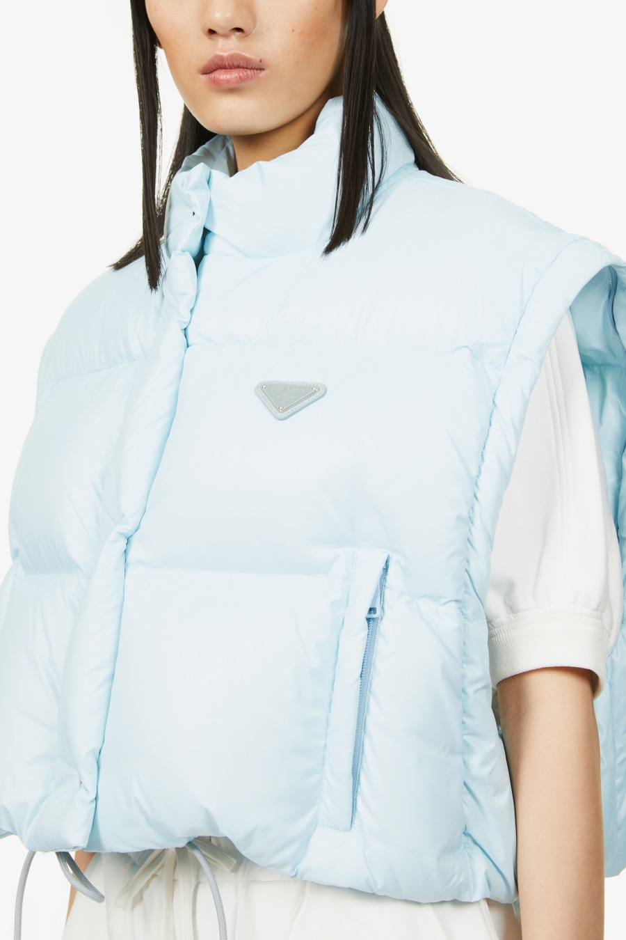 Rent Branded cropped shell-down puffer jacket - PRADA | Selfridges