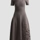 Short-Sleeve Lace-Inset Wool Knit Midi Dress