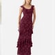 Anaya With Love Recycled Dark Raspberry Floral Burnout Ruffled Maxi Dress