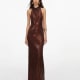 Brown Rhinestone Racer Back Maxi Dress