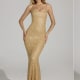 Krystelle Embellished Fishtail Maxi Dress in Gold