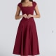 RAISA Wine Lace Back Twill Midi Dress