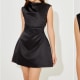 Satin Straight Neck Mini Dress