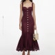 PLUM LINEN BLEND LACE INSERT MIDI DRESS