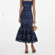 Navy polka dot linen midi dress 