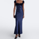 Lace-trimmed silk satin maxi dress