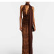 Amora scarf-detail ruched lace maxi dress