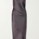     Victoria Beckham Draped Satin Midi Dress — Taupe 