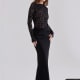 Yasmeen Black Corded Lace + Satin Draped Maxi