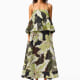Elysia Tiered Gown in Black & Green Floral