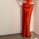 Satin dress with appliques