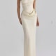 Caprice Lemon One Shoulder Satin Maxi Dress
