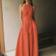 Linen Open-Back Maxi Dress in Coral Orange