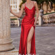 Sheath/Column Silk like Satin Prom Dress Cowl Neck Sweep Train with Pleated Split