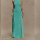 Soleil Knit And Mesh Halter Maxi Dress - Lagoon