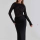 YASMEEN Black Corded Lace + Satin Draped Maxi Dress