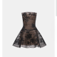 Black floral appliqué mini dress