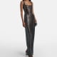 Gunmetal square neck rhinestone embellished maxi dress