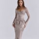 Antonia & Isadora Silver Lilac Long Sleeve Embellished Satin MIDI Skirt and Corset Top 