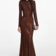 BROWN RHINESTONE MAXI DRESS
