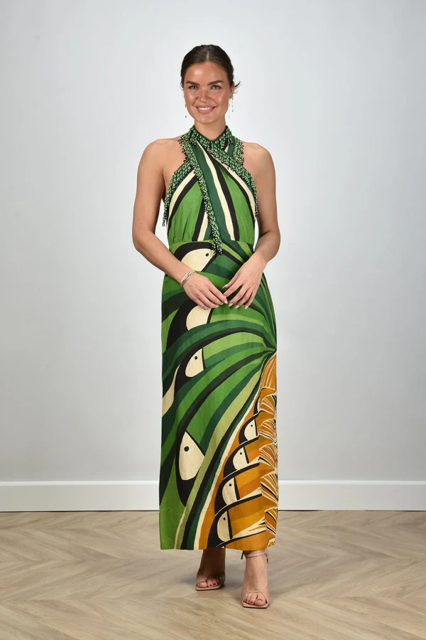 farm rio toucan tree green dress FARM Rio Green Flowering Garden Tree Sleveeless Midi Dress, Flowering Garden Tree Green / M