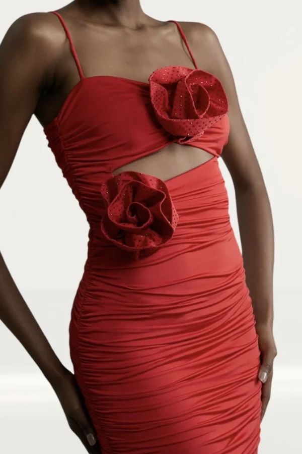 Rent Karen Millen red ruched rosette dress - Karen Millen | HURR