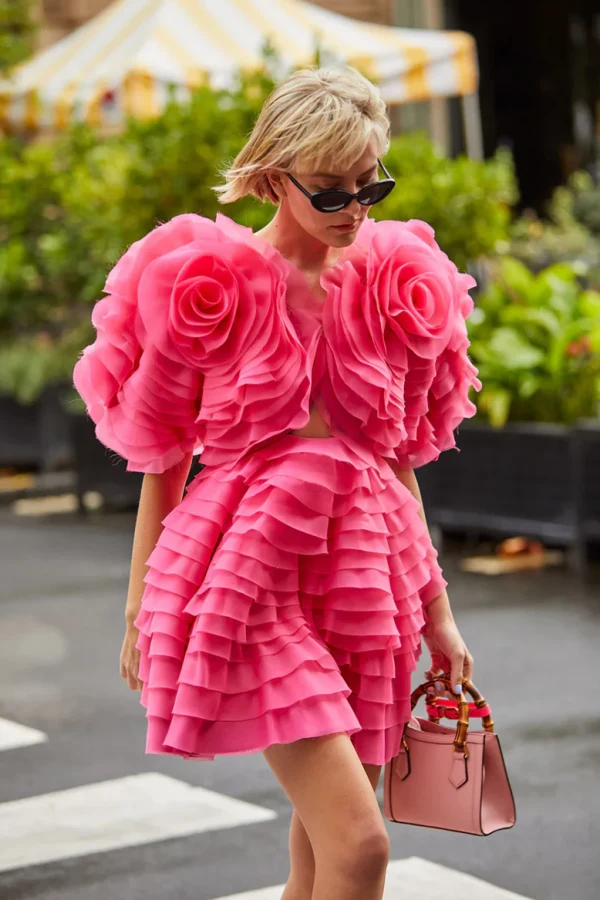 Rent Amour Ruffle Mini Dress Hot Pink - Aje | HURR