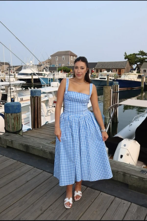 house of cb blue gingham dress Rent Vivien Regatta Midi Sundress - the-bling-shop White Cotton Eyelet Sleeveless Baby Size:12 Months and celebration.
