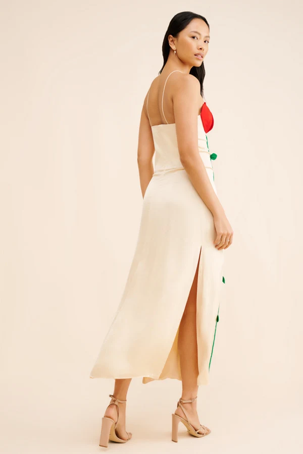 beige rose shaped bodice sleeveless maxi dress Rent Farm Rio - Farm Rio Size:MEN / EU 42 / US 9 - 9.5 a tiered skirt Women's Cotton Maxi Dress Navy Blue Heels Royal