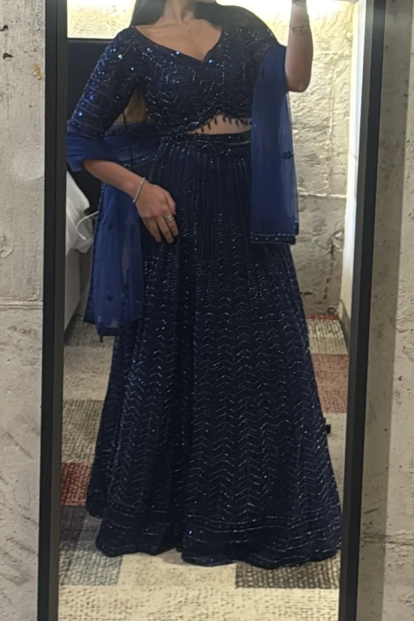 Multi Navy Blue Embroidred Festive Lehenga Kurti Set