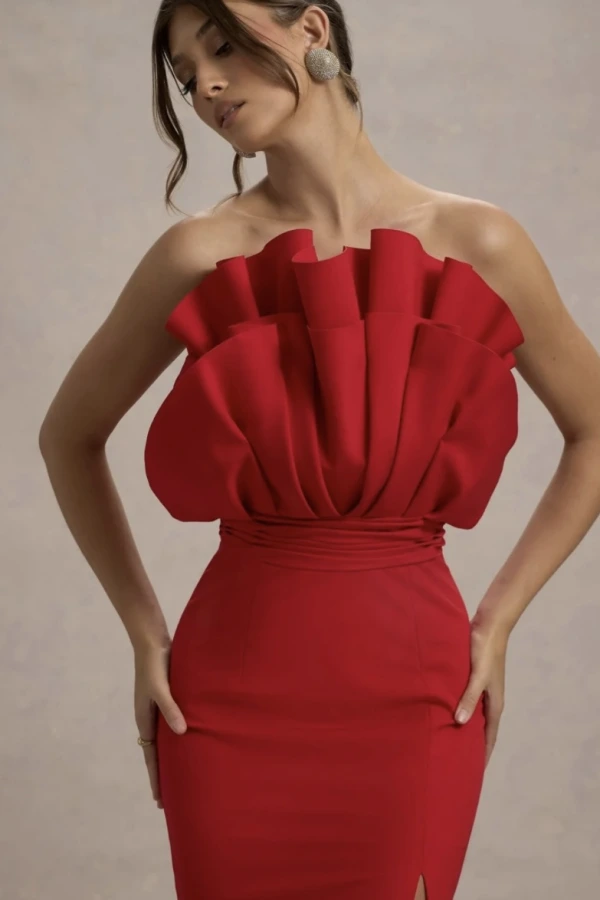 Rent Club L Set The Bar Red Ruffled Maxi Dress - Club L London | HURR