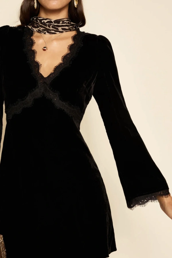 knee length dresses for ladies Leighton Mini Dress in Rose Spot Black