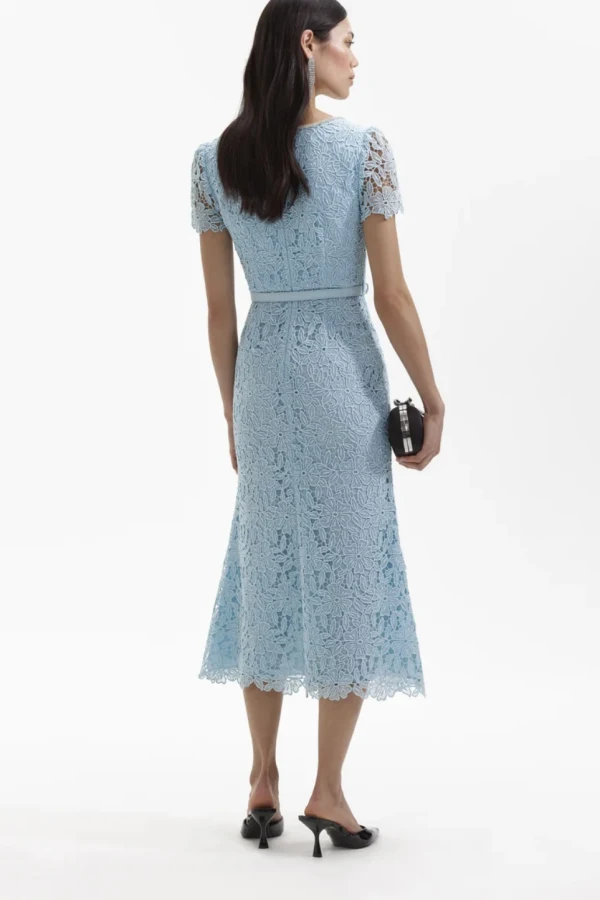 Rent Blue Lace Diamante Midi Dress - Self-Portrait | HURR