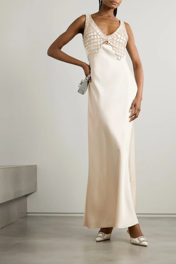 self-portrait diamant-embellished satin maxi dress self-portrait Satin Diamante Maxi Dress in Brown