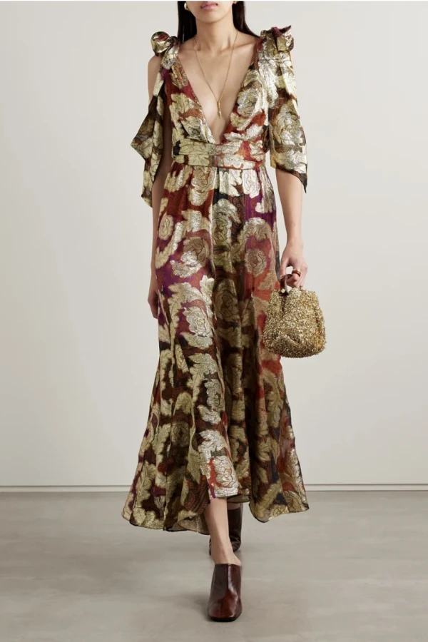 farm rio sleeveless v-neck jacquard lurex a-line maxi dress Jacquard Lurex Sleeveless Maxi Dress  FARM Rio