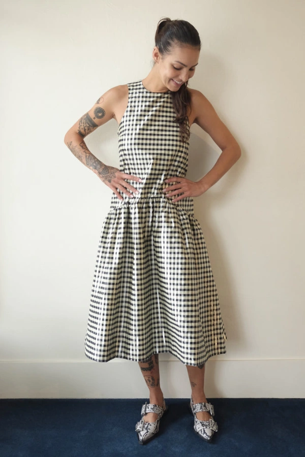 ganni shiny check jacquard midi dress Shiny Check Jacquard Midi Dress